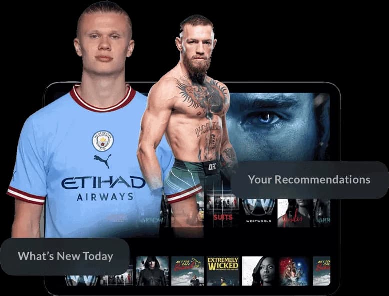 Soccer star and UFC fighter in front of a streaming screen
